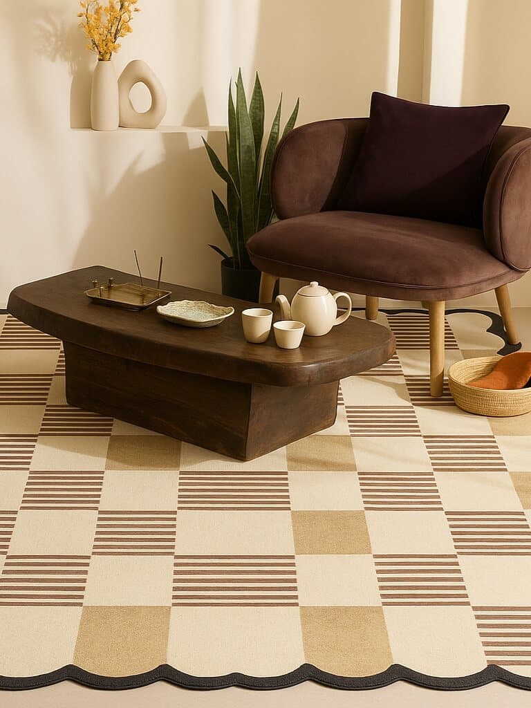 Sandstone Hand-Tufted Grid Wool Rug view 2