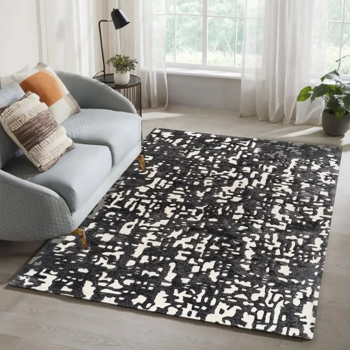 Scribble Monochrome Abstract Art Rug view 2